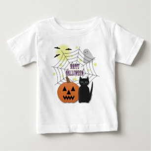 Camiseta De Bebé Gato negro y calabaza no asusta Halloween
