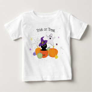 Camiseta De Bebé Gato negro y calabazas de Halloween