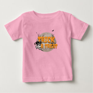 Camiseta De Bebé Gato negro y calavera Halloween de truco o trato