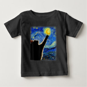 Camiseta De Bebé Gato nocturno estrellado, Gato Van Gogh Amante Pap