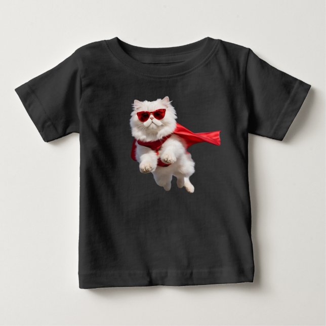 Camiseta De Bebé Gato Persa Blanco Superhéroe Lindo (Anverso)