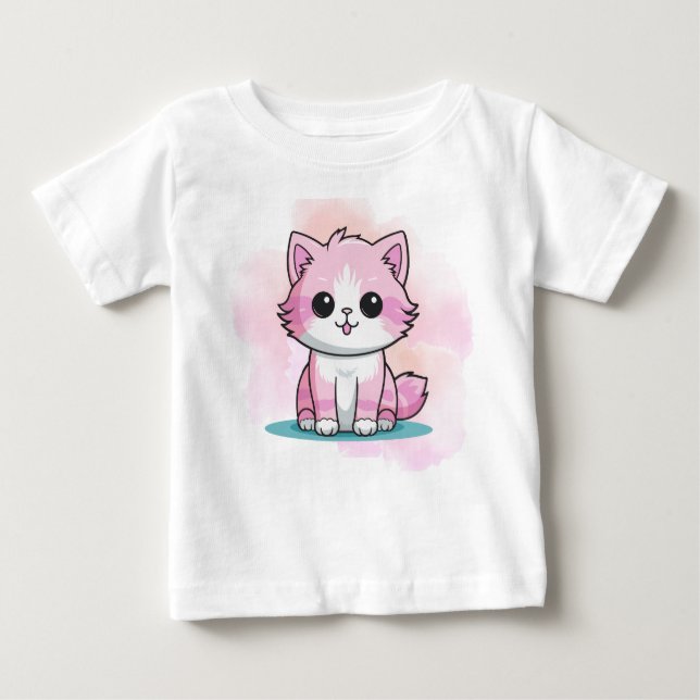 Camiseta De Bebé Gato rosa lindo acuarela gatito dibujos animados A (Anverso)