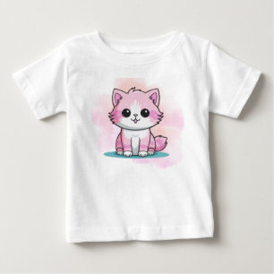 Camiseta De Bebé Gato Rosa Lindo Acuarela Gatito Dibujos Animales 