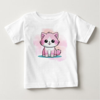 Camiseta De Bebé Gato Rosa Lindo Acuarela Gatito Dibujos Animales 