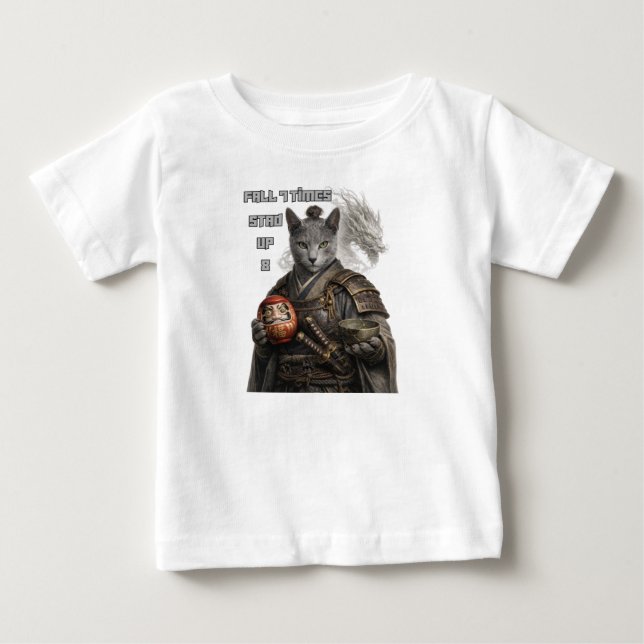 Camiseta De Bebé Gato Samurái Azul Ruso (Anverso)