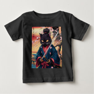 Camiseta De Bebé Gato samurái japonés lindo