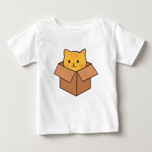 Camiseta De Bebé Gato sentado dentro de caja de cartón (Anverso)