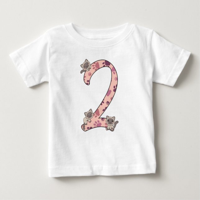 Camiseta De Bebé Gato Siamés Segundo Cumpleaños Para Niños Gatos Be (Anverso)