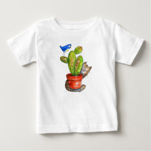 Camiseta De Bebé Gato sinusal con cactus