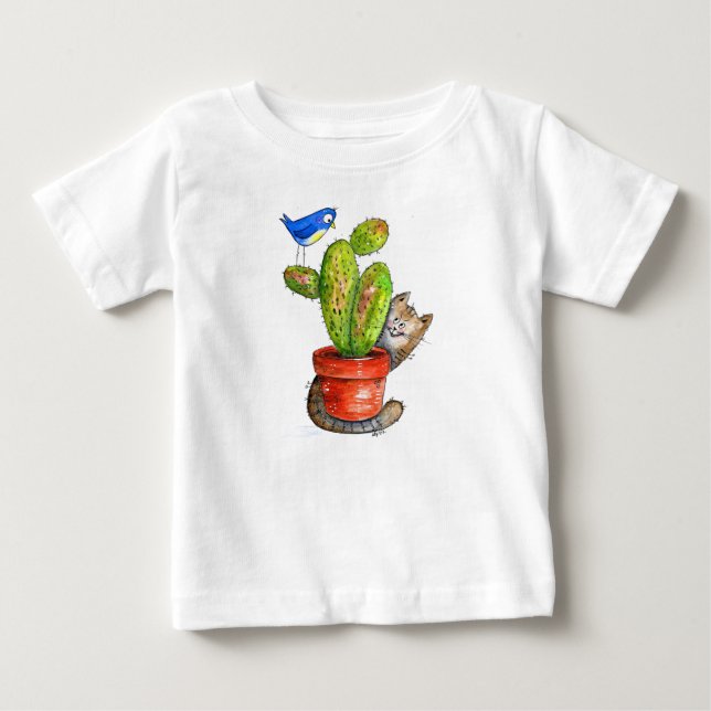 Camiseta De Bebé Gato sinusal con cactus (Anverso)
