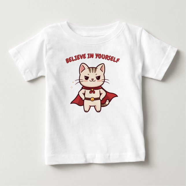 Camiseta De Bebé Gato Superhéroe Cree en Ti  (Anverso)