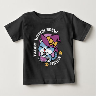 Camiseta De Bebé Gato Tabby de Halloween – Sombrero de Bruja y Arte