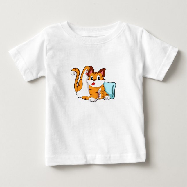 Camiseta De Bebé Gato tigre con almohada (Anverso)