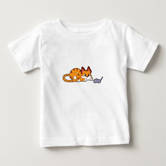 Camiseta De Bebé Gato tigre con ratón (Anverso)