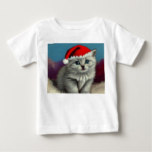Camiseta De Bebé Gato vintage de Navidad en Sombrero Santa