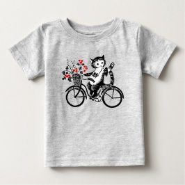 Camiseta De Bebé Gato Vintage Montando Una Bicicleta