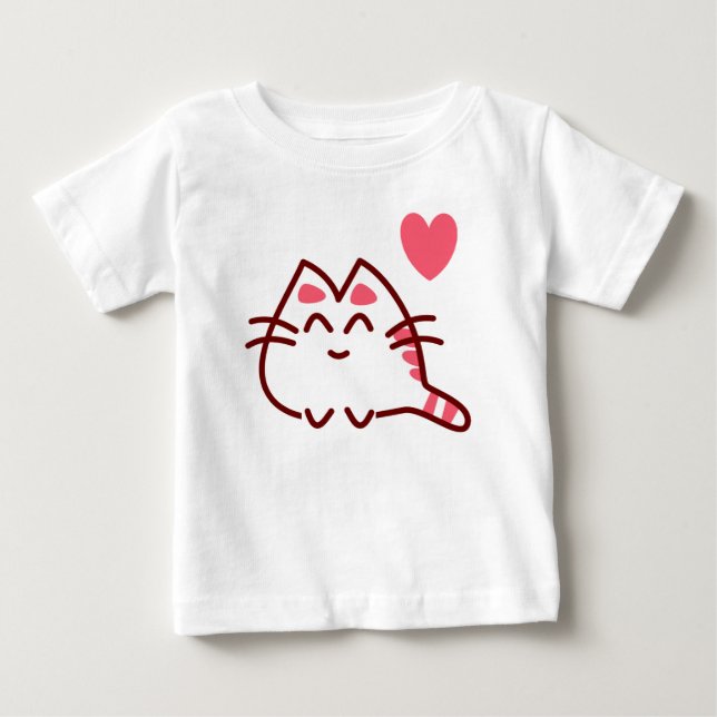 Camiseta De Bebé Gato y corazón kawaii (Anverso)