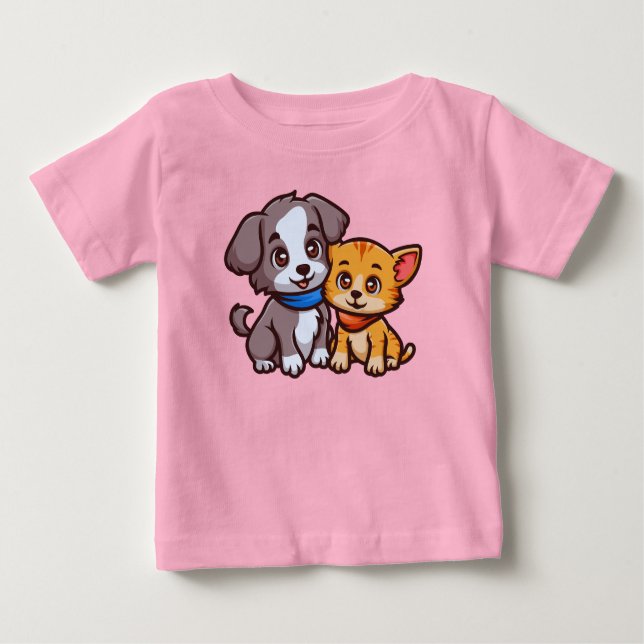 Camiseta De Bebé Gato y perro para los amantes de los animales (Anverso)
