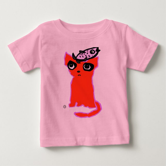 Camiseta De Bebé Gato y pescado (Anverso)