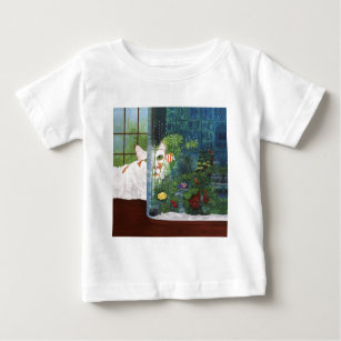 Camiseta De Bebé Gato y tanque de peces