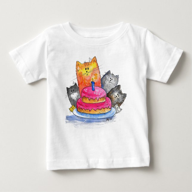 Camiseta De Bebé Gatos caprichosos con pastel de cumpleaños (Anverso)