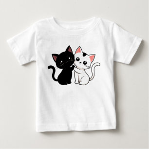 Camiseta De Bebé Gatos de dibujos animados lindos de blanco y negro