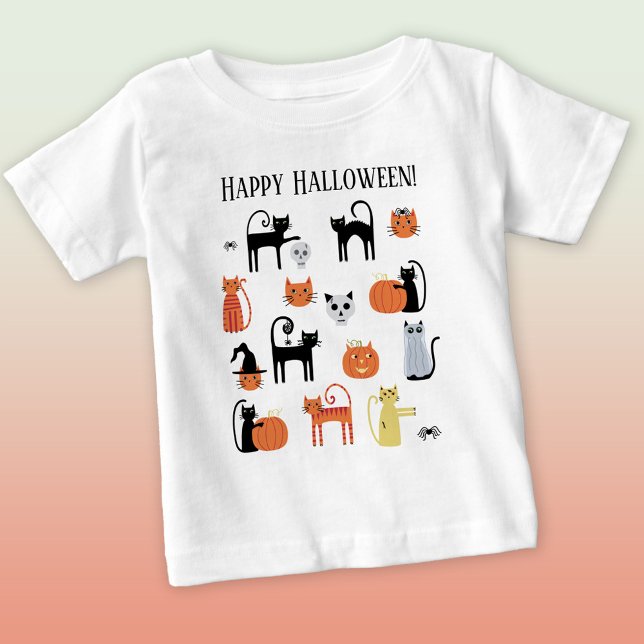 Camiseta De Bebé Gatos de Halloween adorables (Fun Happy Halloween cat t-shirt)