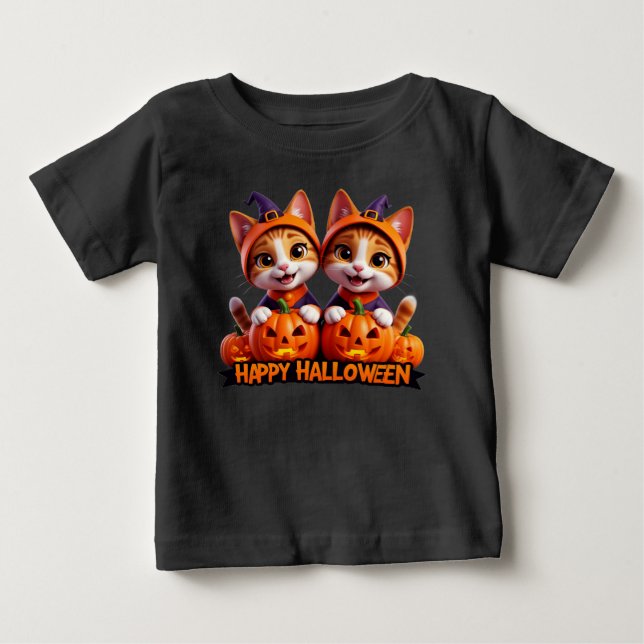 Camiseta De Bebé Gatos de jengibre en calabazas de Halloween para G (Anverso)