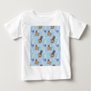 Camiseta De Bebé Gatos en caja y gotas de leche en azul