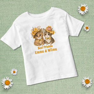 Camiseta De Bebé Gatos florales Mejores amigos Amarillo Gato capric