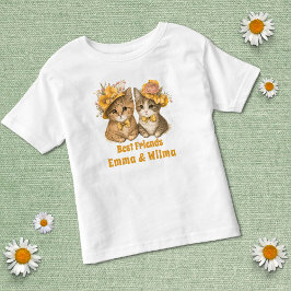 Camiseta De Bebé Gatos florales Mejores amigos Amarillo Gato capric