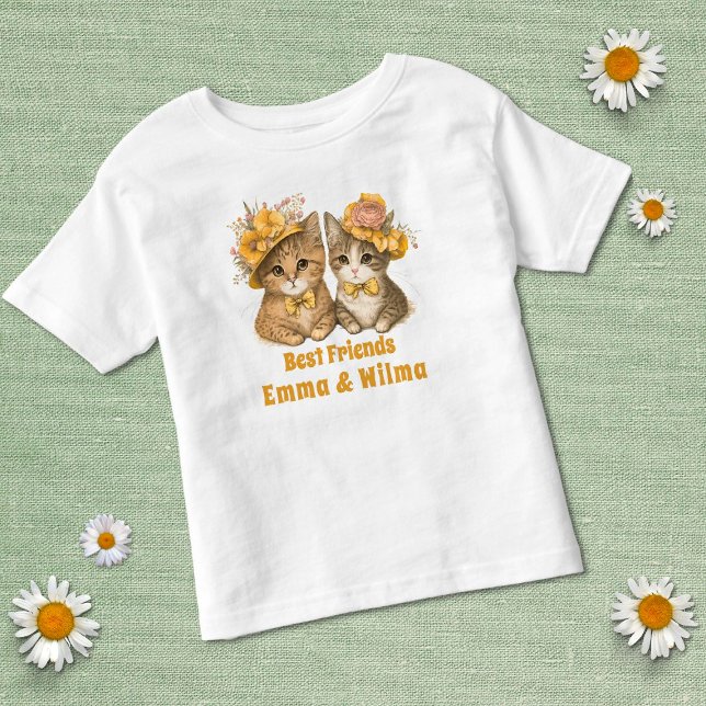 Camiseta De Bebé Gatos florales Mejores amigos Amarillo Gato capric (Subido por el creador)