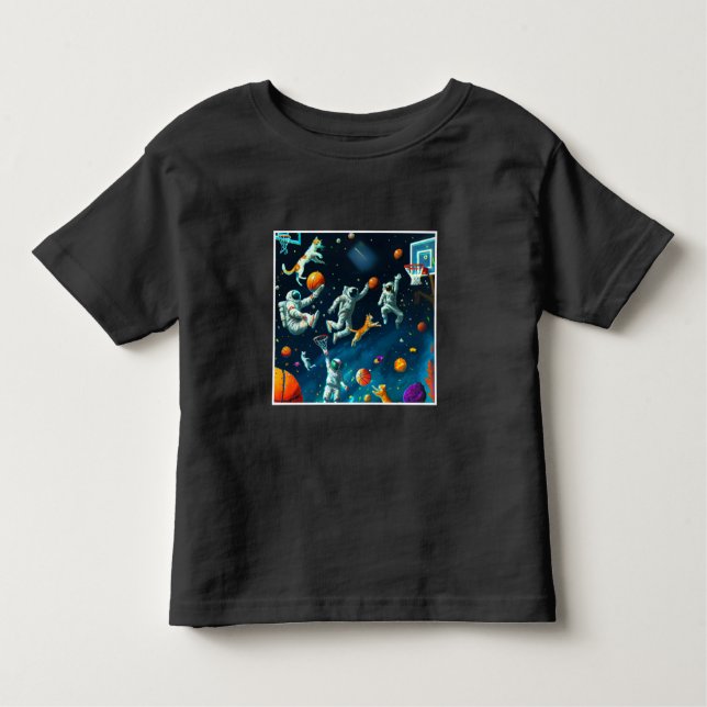 Camiseta De Bebé Gatos jugando básquetbol en el espacio con astrona (Anverso)