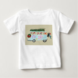 Camiseta De Bebé Gatos locos en su furgoneta hippie de Navidad