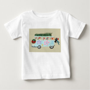 Camiseta De Bebé Gatos locos en su furgoneta hippie de Navidad