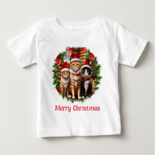 Camiseta De Bebé Gatos navidades