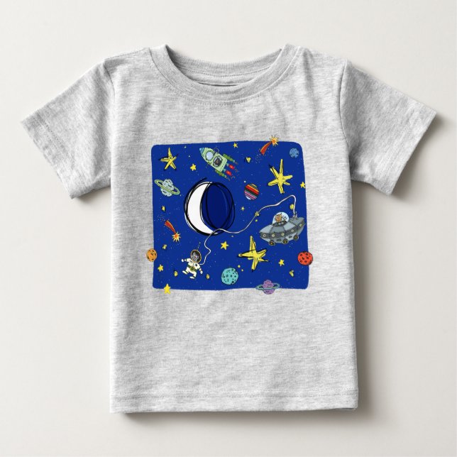 Camiseta De Bebé Gatos Personalizados Cuidados En El Espacio (Anverso)