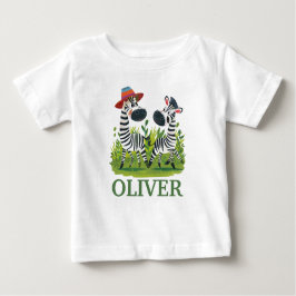 Camiseta De Bebé Gemelos de cebra con nombre salvaje y personalizad