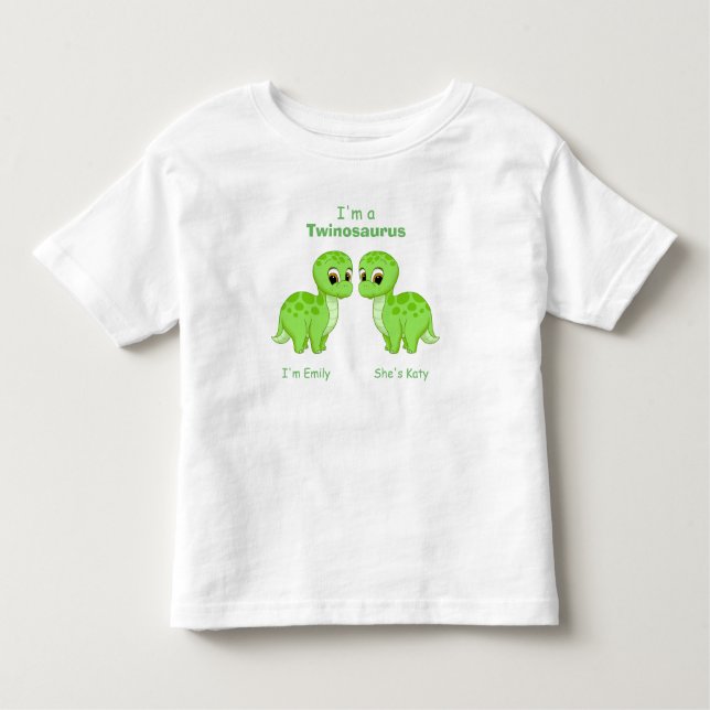 Camiseta De Bebé Gemelos de dinosaurios pequeños y verdes personali (Anverso)