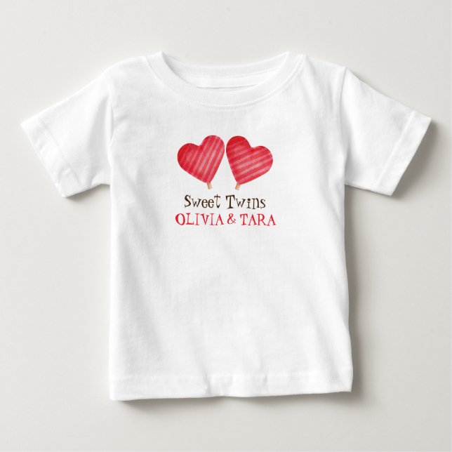 Camiseta De Bebé Gemelos dulces con nombres personalizados Baby T-S (Anverso)