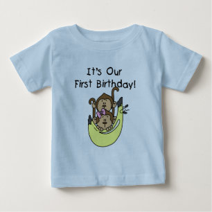 Camiseta De Bebé Gemelos - Mono de niño y Chica Primer cumpleaños