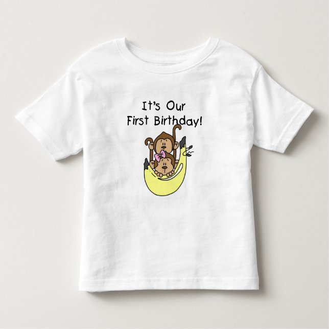 Camiseta De Bebé Gemelos - Mono de niño y Chica Primer cumpleaños (Anverso)
