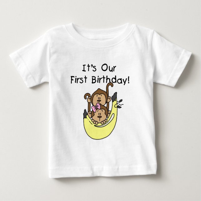 Camiseta De Bebé Gemelos - Mono de niño y Chica Primer cumpleaños (Anverso)