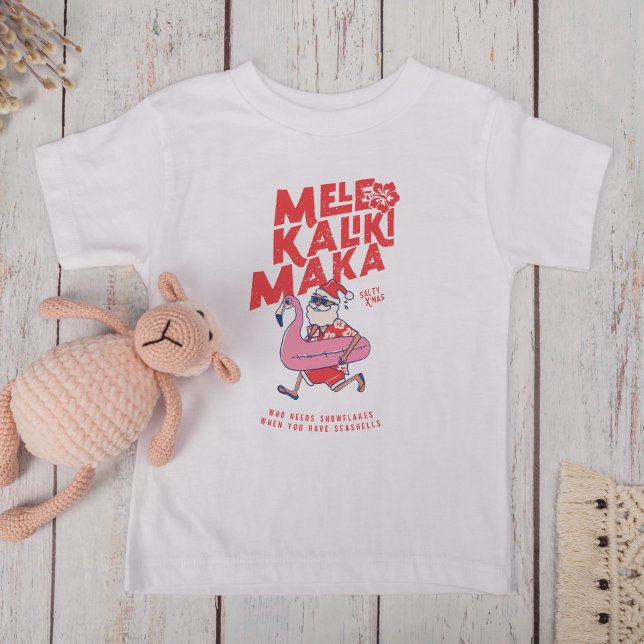 Camiseta De Bebé Getaways Navidades de Mele Kalikimaka Santa Flamin (Mele Kalikimaka Santa Flamingo Christmas Getaways Toddler T-shirt)
