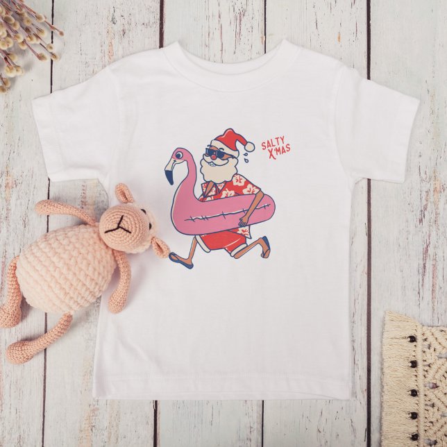 Camiseta De Bebé Getaways Navidades de Mele Kalikimaka Santa Flamin (Mele Kalikimaka Santa Flamingo Christmas Getaways Toddler T-shirt)