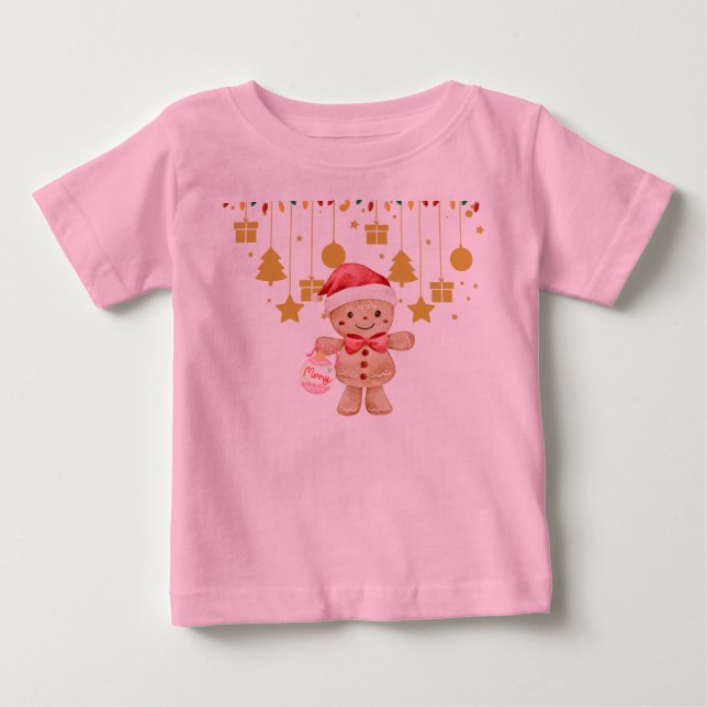 Camiseta de bebé Gingerbread  Feliz Navidad Luces (Anverso)