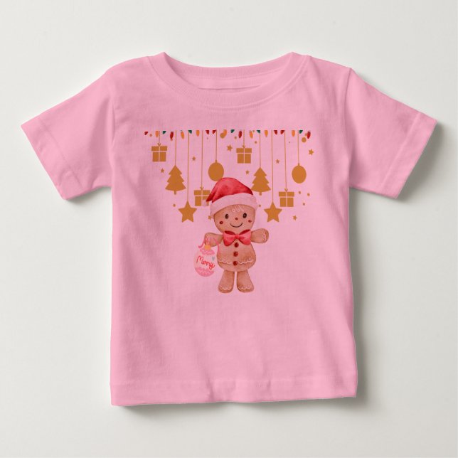 Camiseta De Bebé  Gingerbread  Merry Christmas Lights baby t shirt (Anverso)