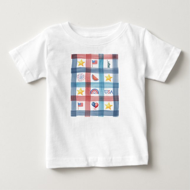 Camiseta De Bebé Gingham América Patriótica 4 de Julio (Anverso)