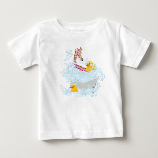 Camiseta De Bebé Girafa, baño de burbujas y patos de caucho (Anverso)