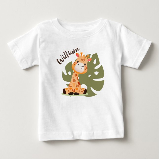Camiseta De Bebé Girafa de bebé color agua, animales de Safari (Anverso)
